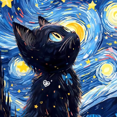 DIY 5D Diamond Painting Kits, Black Cat Diamond Art Kits for Adults, Full Drill Diamond Dots Gem Paintings Canvas for Beginners, Perfect for Festival Home Wall Decor 12x16inch (Starry Night)