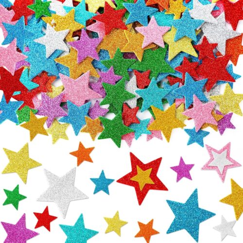 Colorful Glitter Star Foam Sticker, 300Pcs Stars Shapes Glitter Self Adhesive Foam Stickers for Kids Party Favors Toddler DIY Crafts Supplies Home Decorations