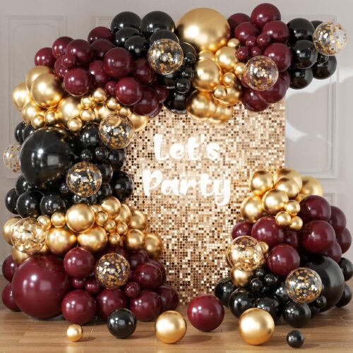 Balloon Arch Garland Kit 164pcs Metallic Rose Gold Maroon Gold Balloons in Different Sizes for Baby Shower Valentines Day Bridal Shower Wedding Birthday Party Decorations