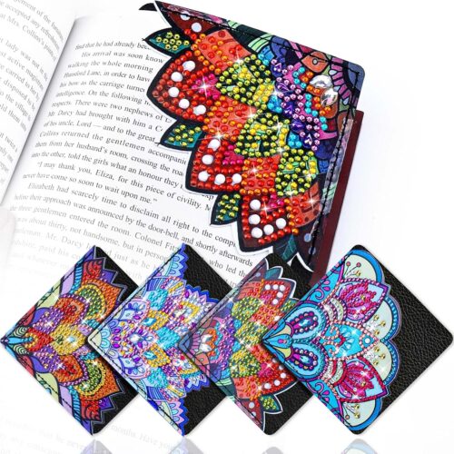 Diamond Art Bookmarks, 4 PCS Cute Diamond Art Bookmarks for Book Lovers, DIY Corner Bookmark Diamond Art Kits for Kids