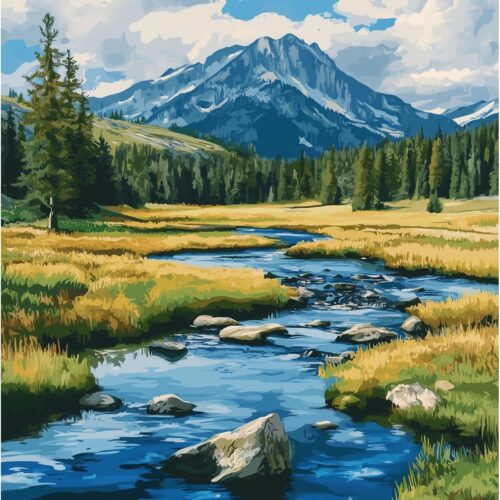 Yellowstone Paint by Numbers for Adults, Easy Paint by Numbers, National Park Paint by Number Kits, Nature Landscape Canvas Gift Home - Spring Mountain Lake Wall Decor(16x20inch)