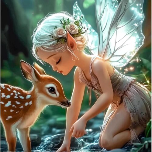 Fairy Diamond Art Kits for Adults, Forest Deer DIY Full Drill Diamond Painting Kits for Beginners, 5D Gem Art Crafts for Adults, Home Wall Decor 12x16 inch