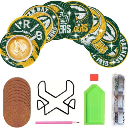 8 Pcs DIY Football Diamond Art Coasters Kits with Holder, Sport Diamond Coasters Crafts for Adults Beginner, BDG-20
