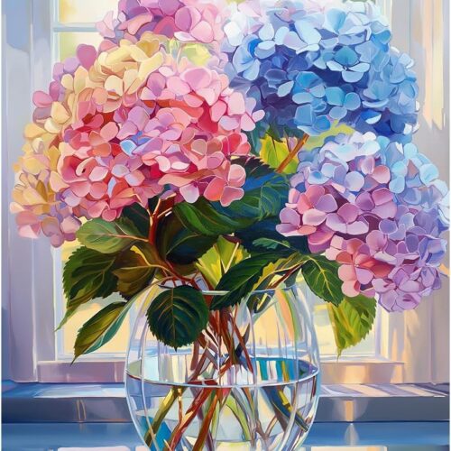 Paint by Numbers Kit for Adults Beginners and Kids, 16" Wx20 L Canvas Pictures Drawing Acrylic Paintwork with 3 Pcs Paintbrushes, Colorful Flowers in Vase