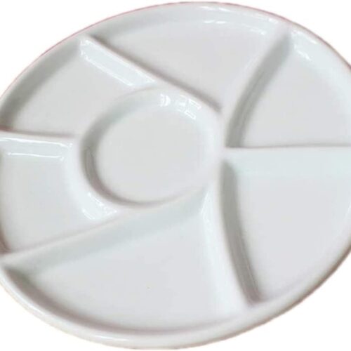 6 Wells Ceramic Artist Paint Tray Porcelain Watercolor Palette Ceramic Mixing Tray for Watercolor Gouache Painting 8 Inch