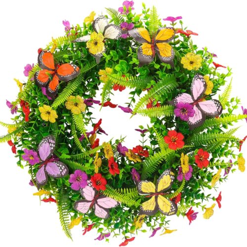 20 Inch Spring Wreath Summer Wreath for Front Door, Artificial Colorful Daisy Faux Plants for Front Door Home Wall Wedding Festival Farmhouse Easter Holiday Party Decor