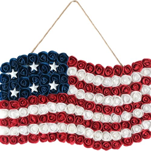 4th of July Wreath Patriotic Independence Day Wreath for Front Door, 17 * 11Inch Window Wall Patio Decoration Memorial Day Americana with Red White and Blue American Flag