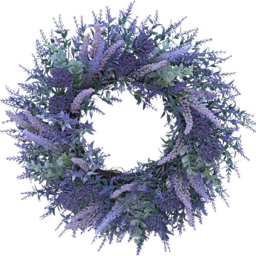 20 Inch Lavender Wreath Artificial Purple Spring Floral Decor, Wreaths for Front Door for Indoor Outdoor Door Wall Window Home Weddings Decor All Seasons