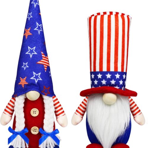 4th of July Patriotic Gnome Decorations, 2 PCS Handmade Mr & Mrs USA Swedish Tomte Gnomes Plush Table Ornaments Gift for Independence Day Memorial Day Presidents Day Veterans Day Armed Forces Day