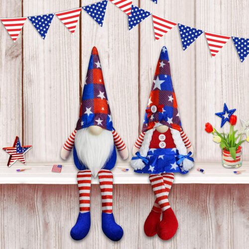 2Pcs 4th of July Patriotic Gnomes Plush Decorations - Mr & Mrs Handmade Swedish Tomte Gnomes Ornaments for Patriotic Party Table Decor- Fourth of July Party Home Mantle Fireplace Decor