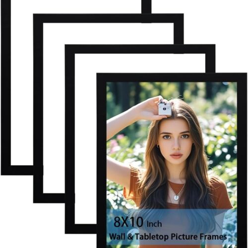 8x10 photo frame set of 4 pieces, Natural Black wooden frame with organic glass, used for desktop horizontal or vertical display of guest replacement photos (8x10 inch Black)