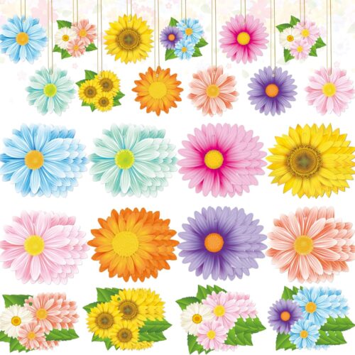 36 PCS Spring Flower Hanging Ornaments Daisy Plastic Ornaments Spring Floral Hanging Decor for Small Tree Birthday Wedding Baby Shower Flower Theme Party Decoration