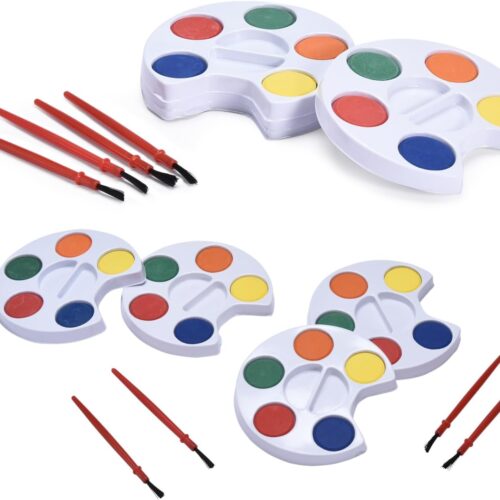 Mini Watercolor Paint Set for Kids - 24 Pack of Individual Watercolor Palettes in 5 Colors with Brush - Ideal for Party Favors, Prizes, Art Supplies - Washable Kids Paint Set for Young Artists
