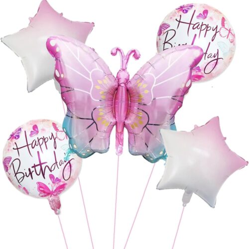 5 Pcs Butterfly Foil Balloons Butterfly Themed Birthday Party Supplies for Baby Shower Wedding Birthday Party Decorations