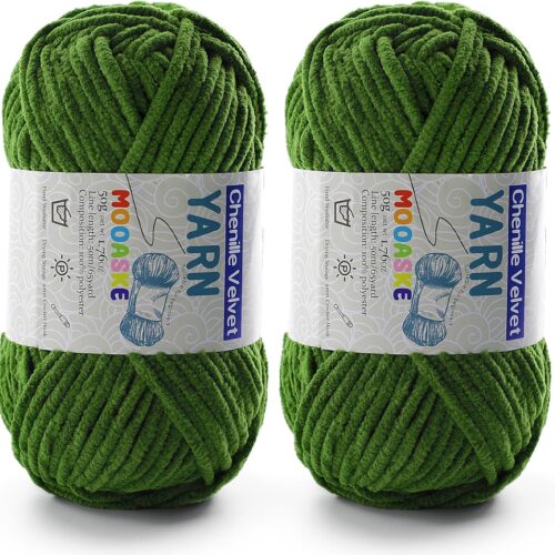 2 Pac Chenille Yarn for Crocheting - Blanket Yarn for Crocheting - Fluffy Yarn for Crochet, Baby Yarn for Crocheting Soft Blankets Weight Per Roll 50g/1.76oz, Length 60m/65yard (Army Green)