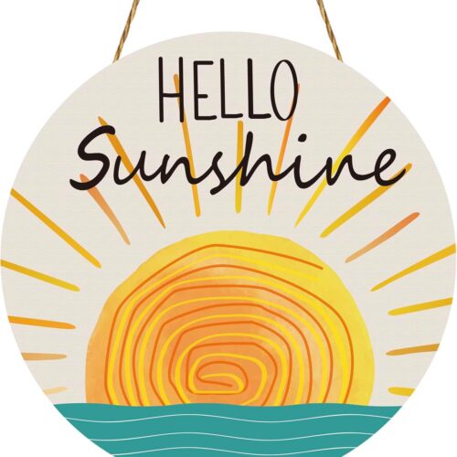 Summer Decor Wreaths for Front Door Wreath Hello Sunshine Front Door Decor Rustic Wooden Sign hanger for Pool Farmhouse Porch Home Spring Wall Decorations