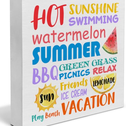Country Summer Wood Sign Decor Desk Sign Summer Subway Wood Block Sign Summer Words Signs Rustic Home Shelf Wall Decoration