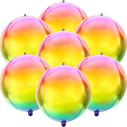 Colorful Rainbow Foil Balloons, 4D Gradient Rainbow Balloons, 22 Inch Tie Dye Balloons for Birthday Party, Summer Balloons Rainbow Mylar Balloons Rainbow Birthday Balloons Decorations 7 Pack
