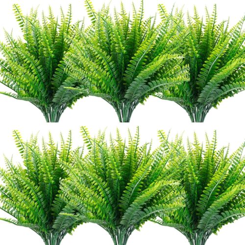 18 Pcs Artificial Ferns Plants Bushes Fake Boston Fern Shrubs Plastic Plant Greenery for Outdoor Indoor Home Garden Décor