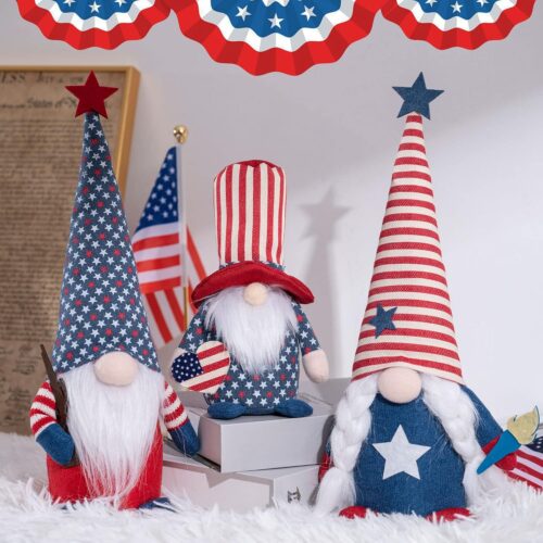 4th of July Patriotic Gnomes Decorations - 3PCS Handmade Gnomes American Stars&Stripes Plush Elf Scandinavian Tomte Veterans Memorial Day Gift - Fourth of July Independence Day Table Ornament