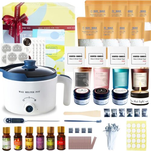 Candle Making Kit for Candles, Home DIY Candle Wax Kit with Glass Jars for Adult, Candle Maker Kit with Wax Melter for Art & Craft