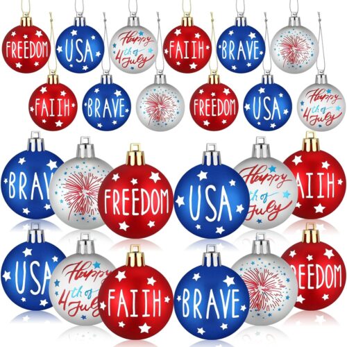 12 Pcs Patriotic Ornament for Tree Labor Day Ball Decor Memorial Day Hanging Ornament 4th of July Independence Veteran Ball Decor 1.57 Inch Red Blue White Decoration for Home, Star Style