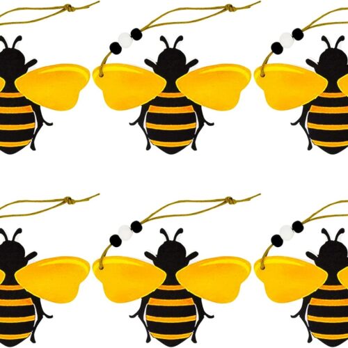 6 PCS Bee Ornaments Wooden Bumble Bees Cutouts Decorations for Tree Tree Tray Wreath Christmas Festival Bee Sign Art Crafts Home Hanging Decor