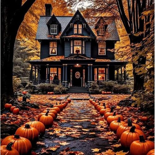 Landscape Paint by Number for Adults-Paint by Numbers for Adults Halloween, House Painting by Numbers for Gift Home Wall Decor (Halloween, 16x20 inch)