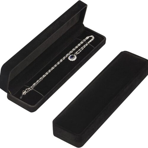 2 Pieces Long Velvet Jewelry Chain Necklace Gift Box Set, Bracelet Storage Case, Jewellry Display Box for Wedding, Engagement,Proposal, Birthday and Anniversary (Black)