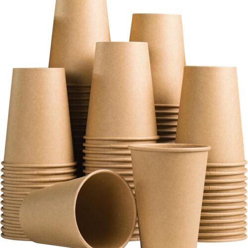 100 Count 12 oz Kraft Paper Cups, Disposable Hot/Cold Paper Coffee Cups, 12 Ounce Beverages Cups, Water Cups for Party Picnic Travel and Events
