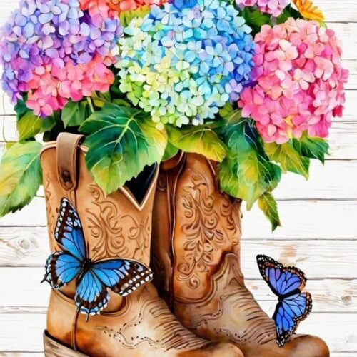 Flowers Diamond Art Kits for Adults, Flowers Butterfly Boots Diamond Painting Kits for Beginners, DIY 5DFull Drill Crystal Rhinestone Gem Art Craft Kits for Home Wall Decor 12X16 Inch