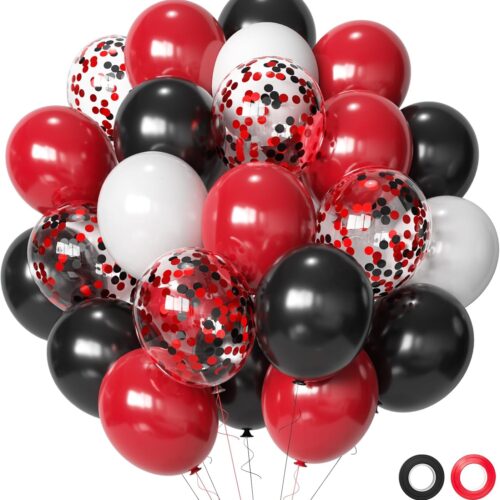 Red and Black Latex Balloons, 50Pcs 12inch Black Red White Party Balloons for Birthday,Wedding,Baby Shower,Casino Party, Race Car Party,Valentine's Day