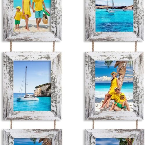 4x6 Picture Frames Collage Wall Decor, 3 Opening Wall Hanging Frames, MDF Wood 2 Pack (Rustic White)