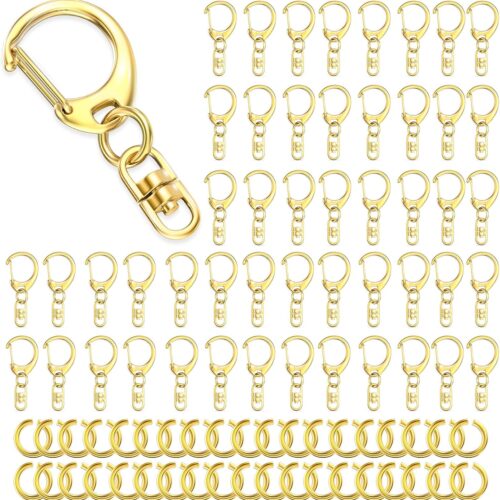 50Pcs Lobster Claw Clasps for Keychain Clip, Swivel Snap Hooks Gold Key Chain Rings DIY Making Kit for Crafts