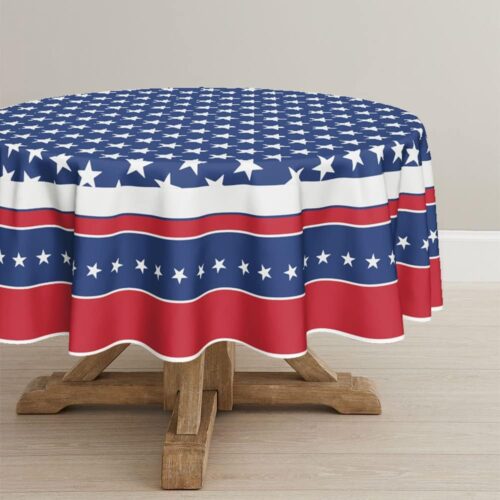 4th of July Tablecloth 70x70 Inch Round, Patriotic Memorial Day Independence Day American Flag Table Cover for Party Picnic Dinner Decor