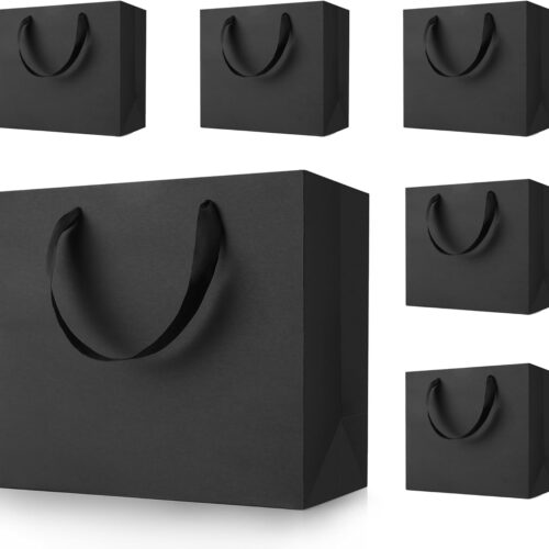 Black Gift Bags With Handles: 12.5x4.5x11 Inch 6pcs Large Paper Bags Bulk For Party Shopping Wedding Birthday