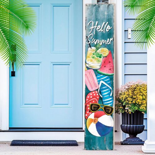 Spring Summer Porch Sign Wooden Summer Sign for Front Porch Standing Vertical Welcome Porch Sign Rustic Watermelon Sunglasses Front Porch Decor for Farmhouse Door Porch Decoration, 42" H