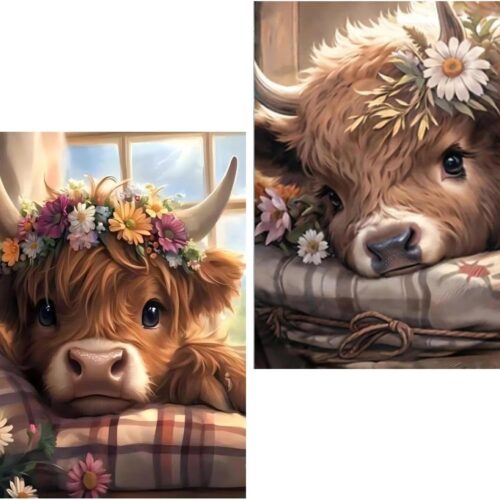 2 Pack Cow Diamond Art Kits for Adults - Cute Animals Diamond Painting Kits for Adults Beginner, DIY 5D Full Drill Diamond Dots Gem Art Kits for Home Wall Decor 12x16inch