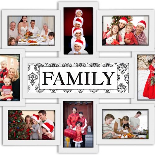Photo Frame 22x17 White Family Picture Frame Selfie Gallery Collage Wall Hanging for 6x4 Photo - 8 Photo Sockets - Wall Mounting Design