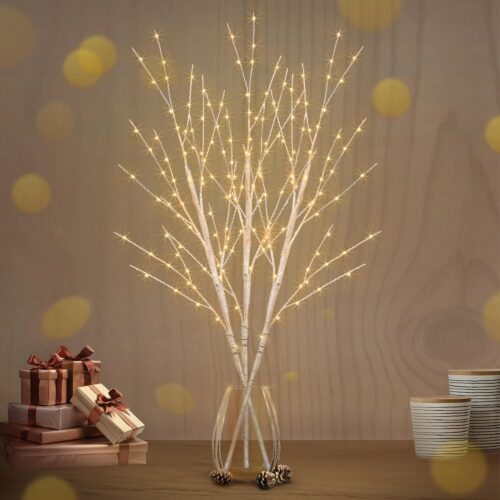 Lighted White Birch Branches with Timer 33IN 180 LED Twig Birch Branches for Vase Chriatmas Decor Artificial Birch Tree Branch Holiday Parent (Birch Tree)