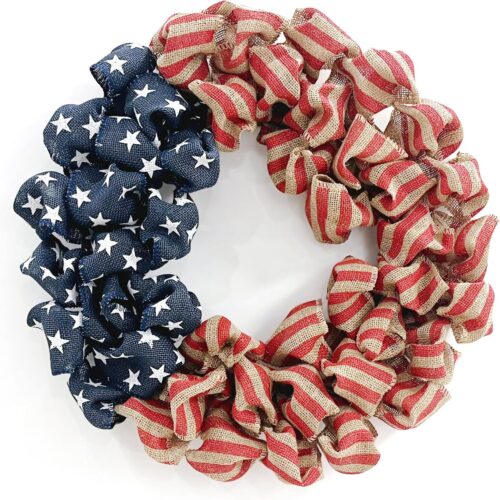 24 Inch Summer Wreath Patriotic for Front Door, 4th July Independence Day Wreath America Patriotic Flag Burlap Farmhouse Decor, Memorial Day Americana Wreaths for Front Door Window Christmas Decor