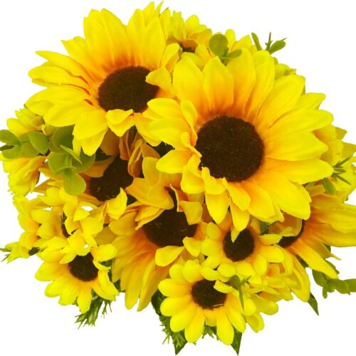 Lifelike Artificial Sunflower Bouquets, 15” Tall Silk Fake Sunflowers for Wedding Centerpieces, Home Decor, DIY Garden Craft Arrangements (2 Pack)