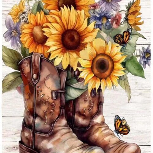 Boot Diamond Painting Kits for Adults,5D Butterfly Sunflower Flowers Diamond Art Kits for Beginners,DIY Full Drill Diamond Gem Art with Painting Kits for Home Wall Decor 12 x 16 Inch