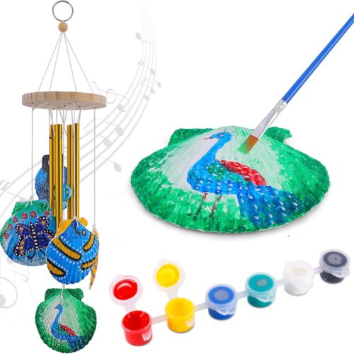 Kids Seashell Painting Wind Chimes Kit, Arts and Crafts Gifts for Boys and Girls, Creativity Craft Activities Kits for Kids Age 6, 7, 8, 9, 10, 11, 12