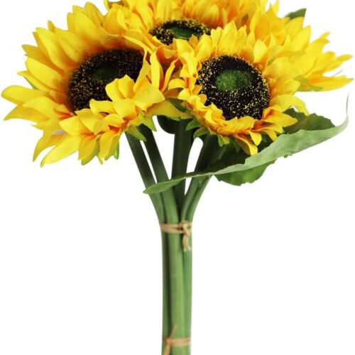 Artificial Sunflowers Arrangement Bouquet Bride Holding Flowers 6 PCS Home and Wedding Decoration DIY Garden Craft Art Decor Fake Sunflowers Silk Flowers