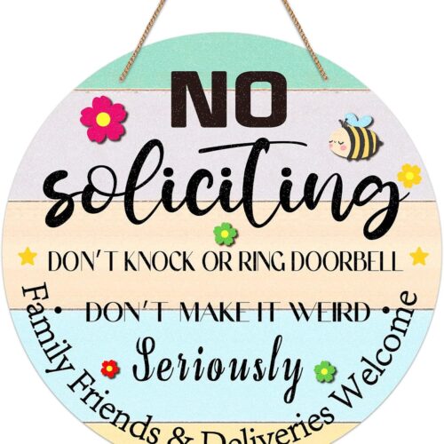 Funny No Soliciting Sign for House, 11.3" Farmhouse Family Friends & Deliveries Welcome Sign for Home Front Door Wreath Wall Decorations, No Soliciting Sign for Home Door Decor