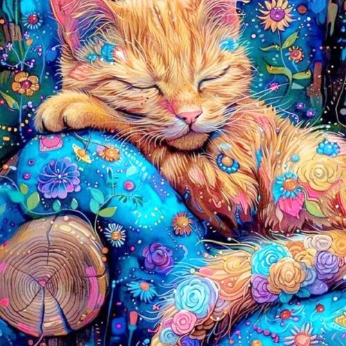 5D Diamond Painting Kits for Adults Cat Diamond Art Kits for Adoults DIY Full Round Paint with Diamond Art Dots Gem Art Painting Crafts for Home Wall Decor 11.8x15.7inch (Sleeping Cat)