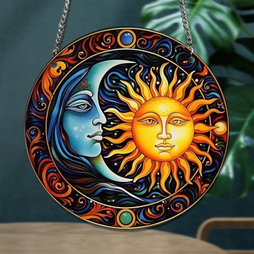 Large The Sun and Moon Acrylic Window Hangings Stained Window & Wall Decor, Ideal Housewarming Gift, Home Decor for Grandma Wife Teacher Bright Lover