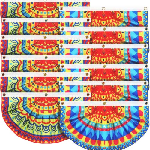 12 Pcs Mexican Party Decoration Luau Party Banner Fiesta Pleated Bunting Flag Cinco De Mayo Flag Fiesta Fan Porch Flag for Summer Pool Mexican Wedding Birthday Party Supplies, 2 Styles 3 x 1.5 ft