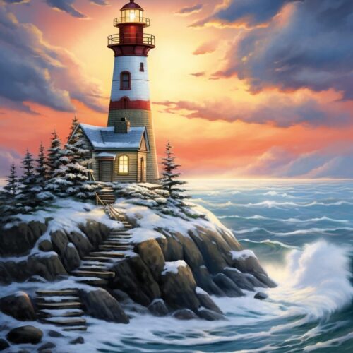 DIY Diamond Art Painting Kits for Adults Lighthouse, 5D Diamonds Painting Full Round Drill(12x16in)